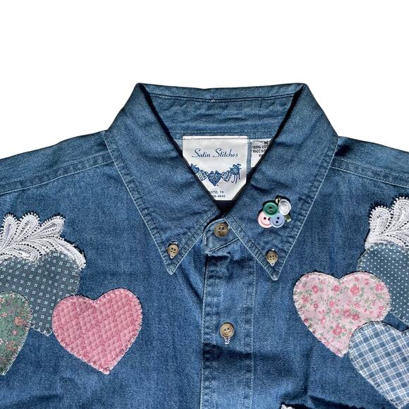 Handmade Vtg Medium Cotton Satin Stitches Button Up - Picture 3 of 4